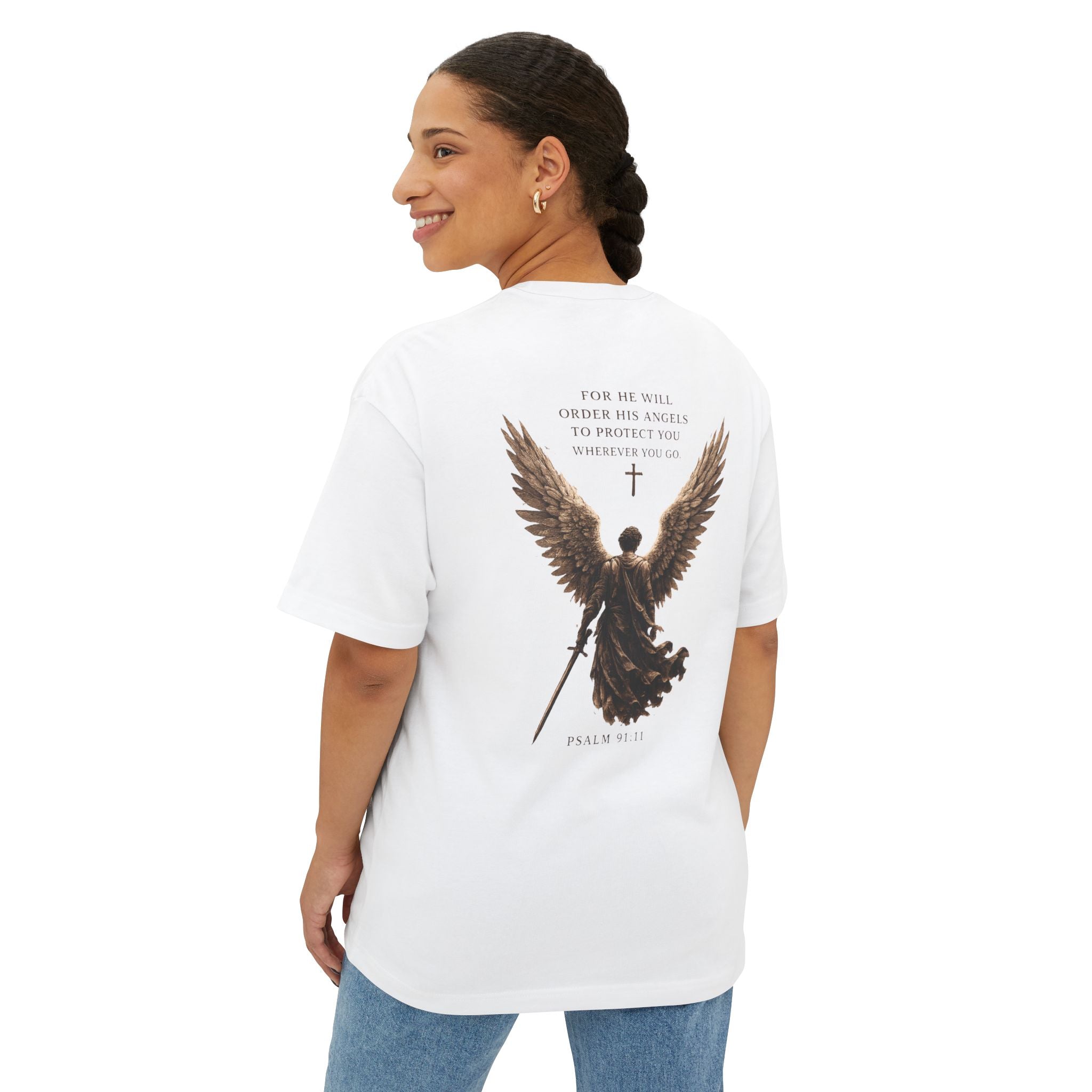 Warrior of Light Tee — Christian Angel Graphic Oversized T‑Shirt