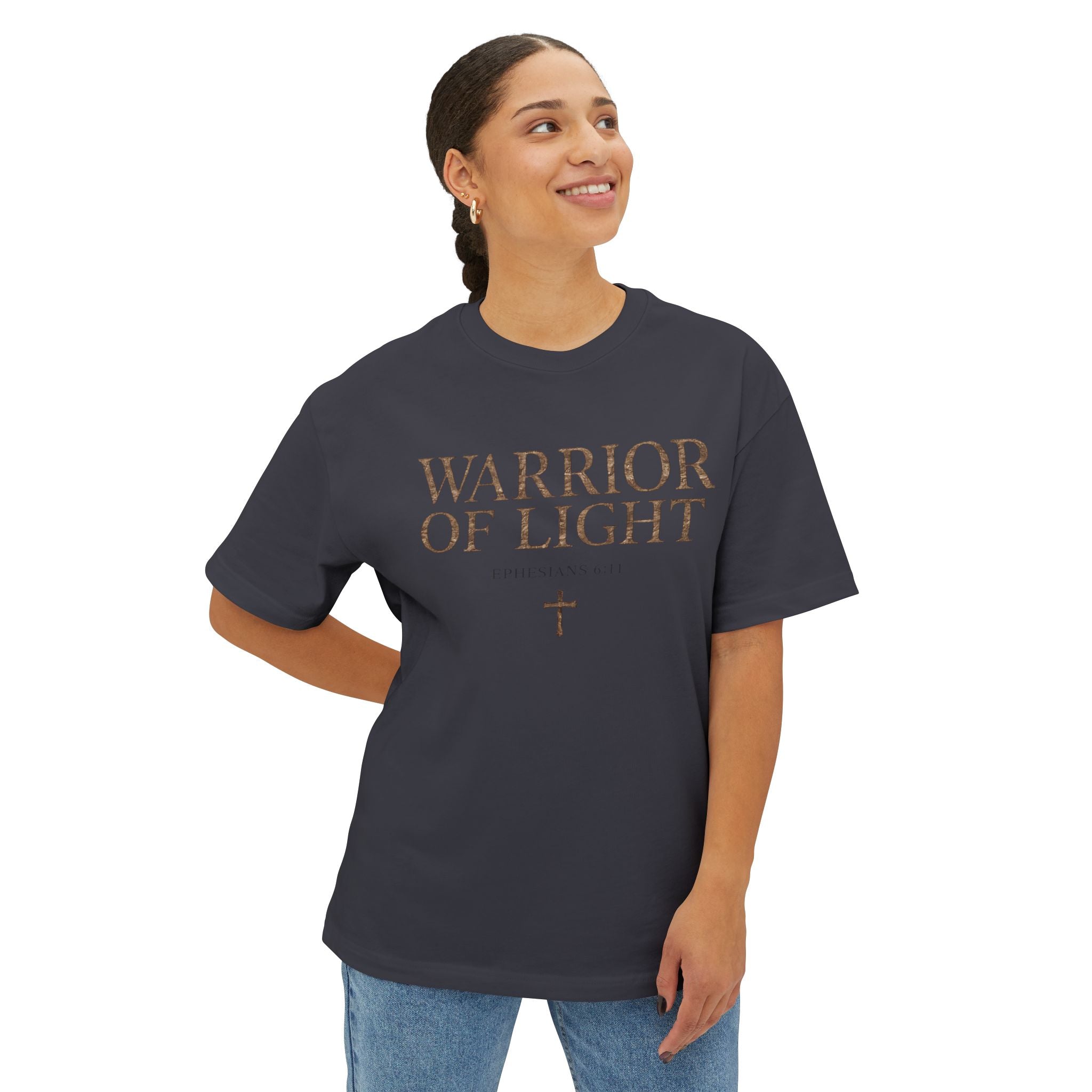 Warrior of Light Tee — Christian Angel Graphic Oversized T‑Shirt