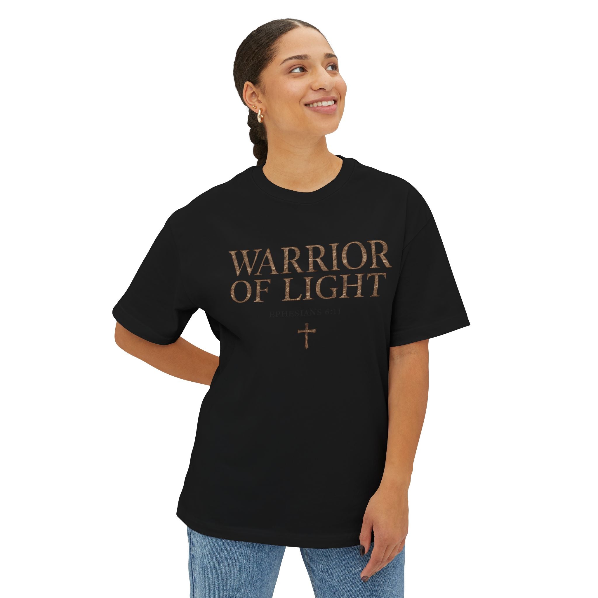 Warrior of Light Tee — Christian Angel Graphic Oversized T‑Shirt