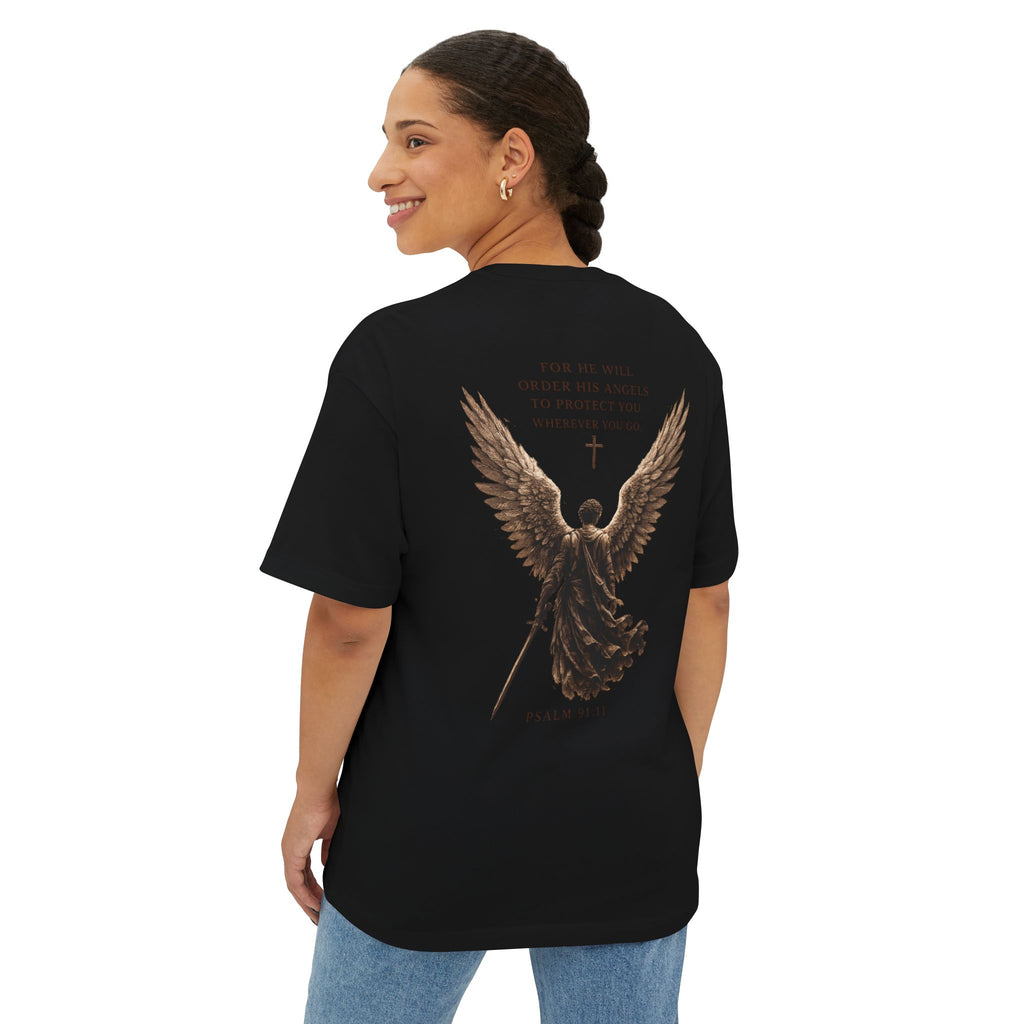 Warrior of Light Tee — Christian Angel Graphic Oversized T‑Shirt