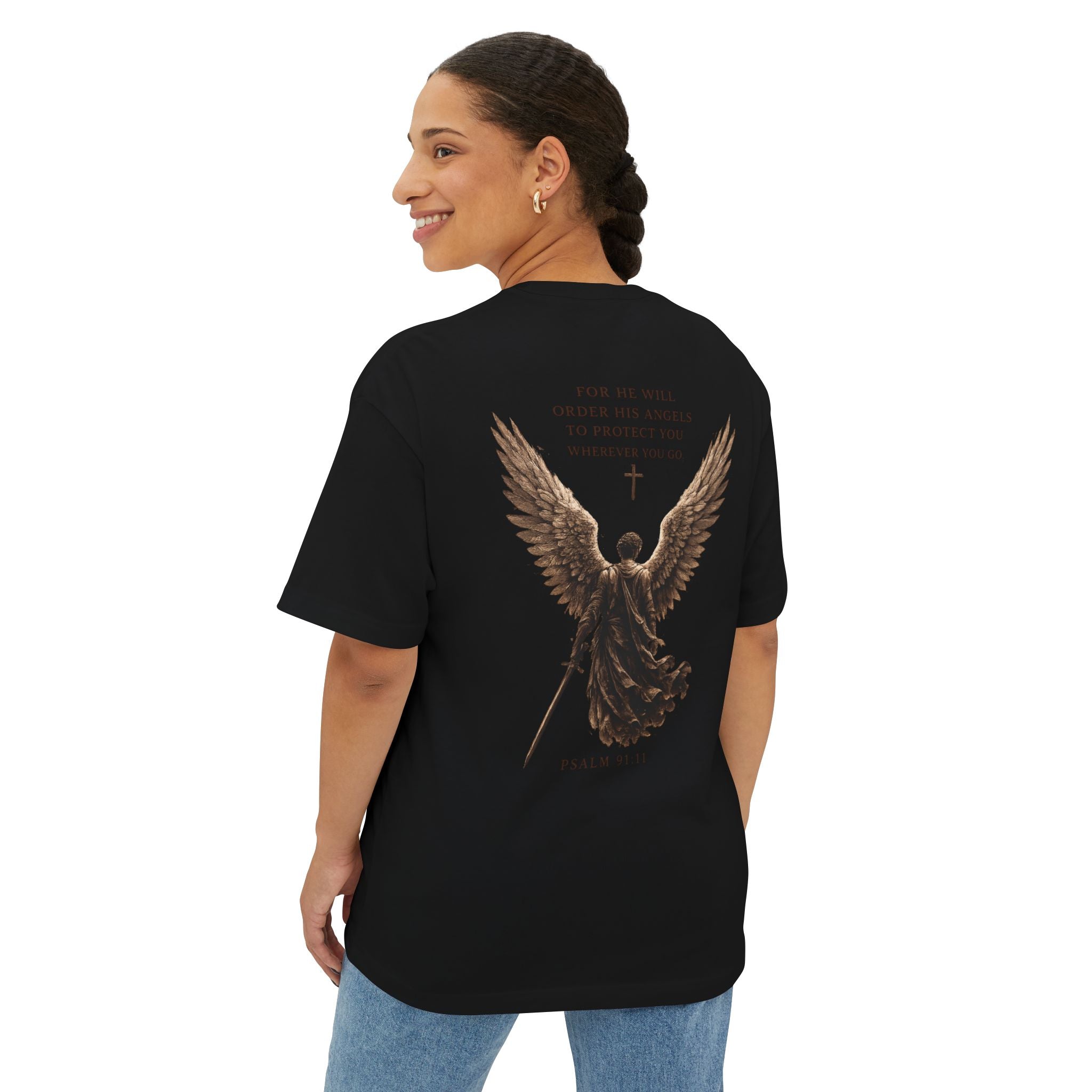 Warrior of Light Tee — Christian Angel Graphic Oversized T‑Shirt