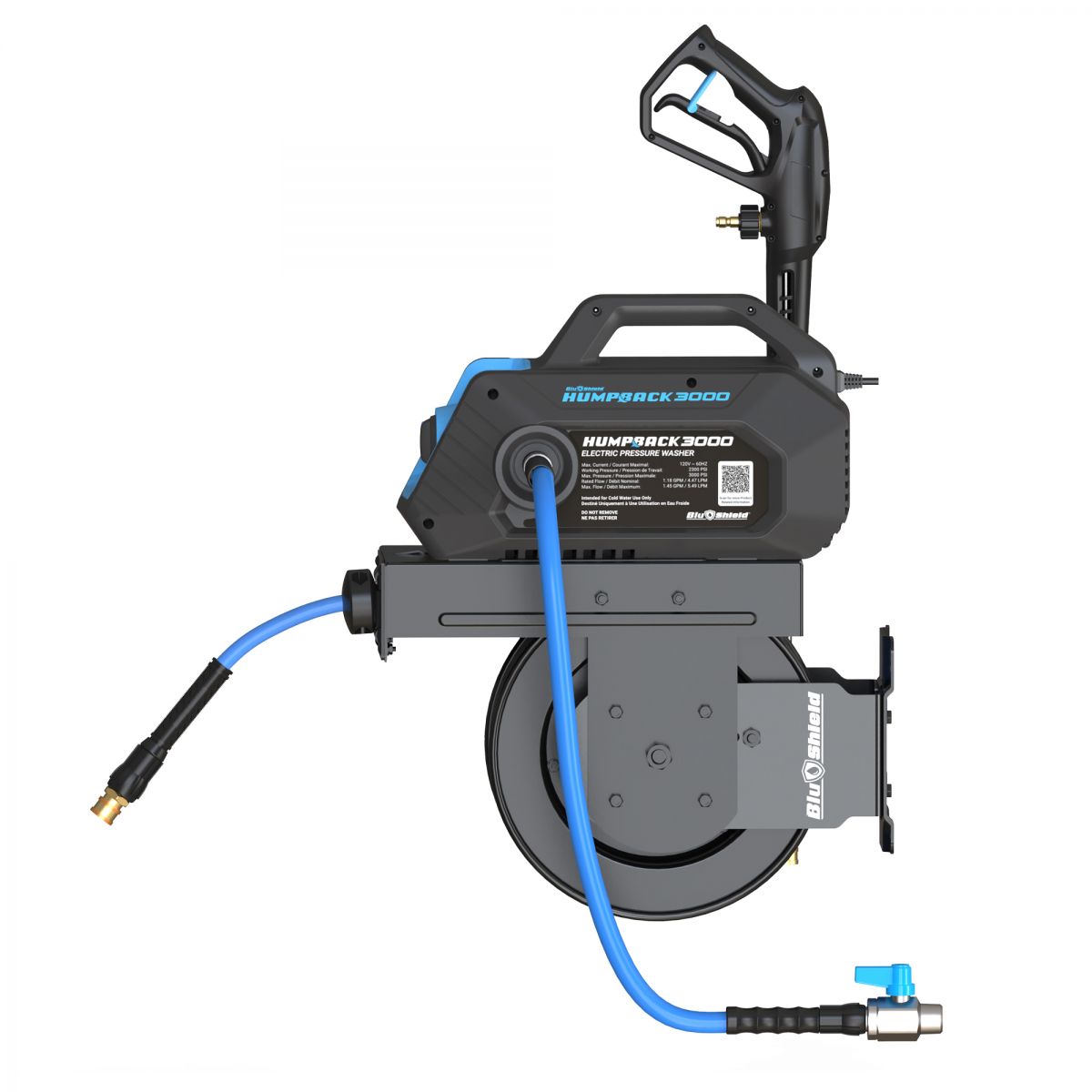 Blu Shield HumpBack 3000PSI All-in-One Pressure Washer System, Auto-Retractable Hose Reel, Industrial Pump, Accessories